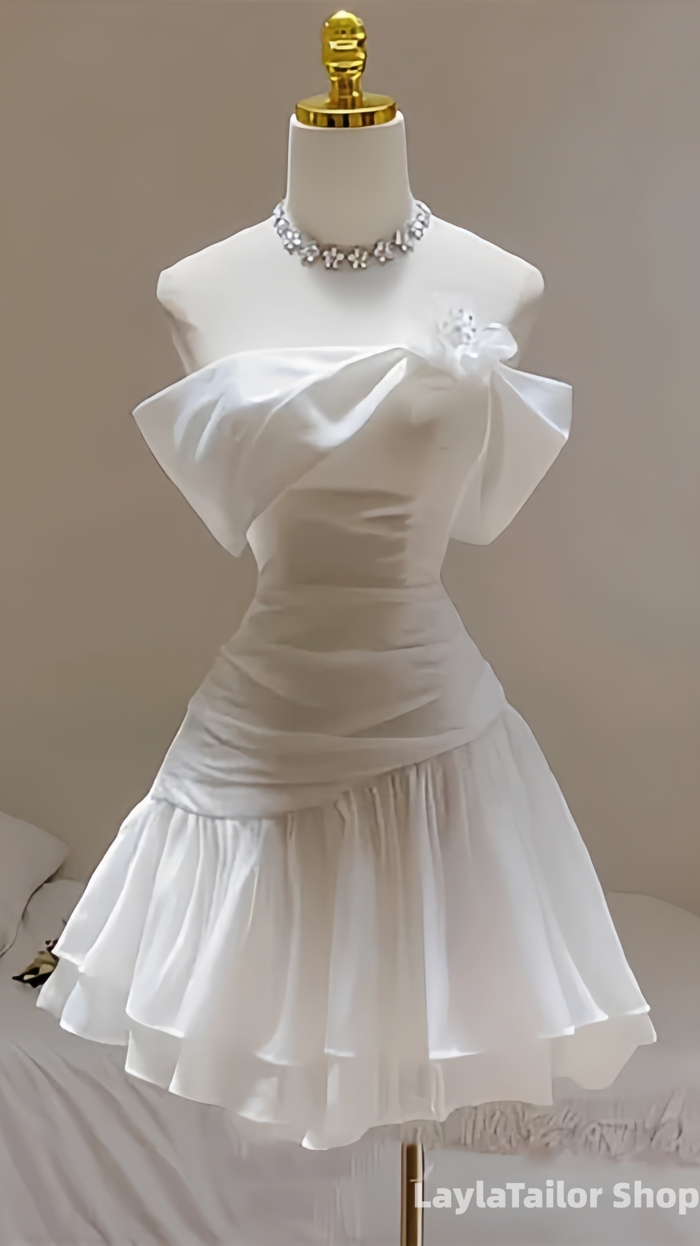 LaylaTailor Shop Off The Shoulder White Rutched Short Homecoming Dress,LTP3696