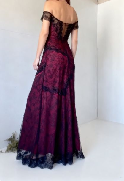 LaylaTailor Shop Vintage Black Red Lace Prom Dresses Off The Shoulder Formal Party Dress,LTP4416