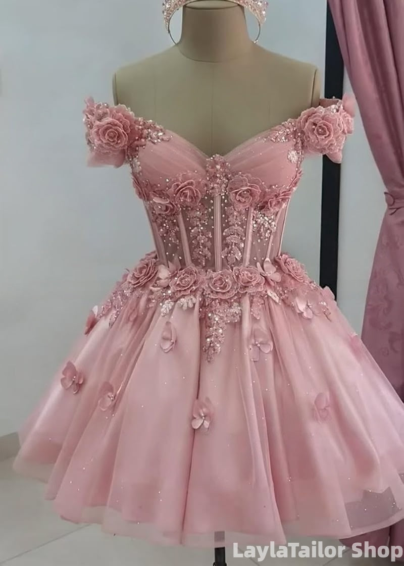 LaylaTailor Shop Homecoming Recommend Dusty Rose Off The Shoulder Beaded Floral Homecoming Dresses LTP82611