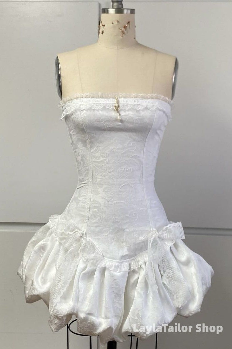 LaylaTailor Shop White Floral Print Lace Homecoming Dresses LTP82620