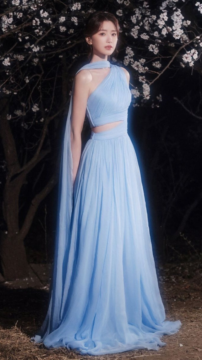 Light Blue Chiffon Prom Dresses Long Pleated Elegant Evening Party Dress,LTP4291