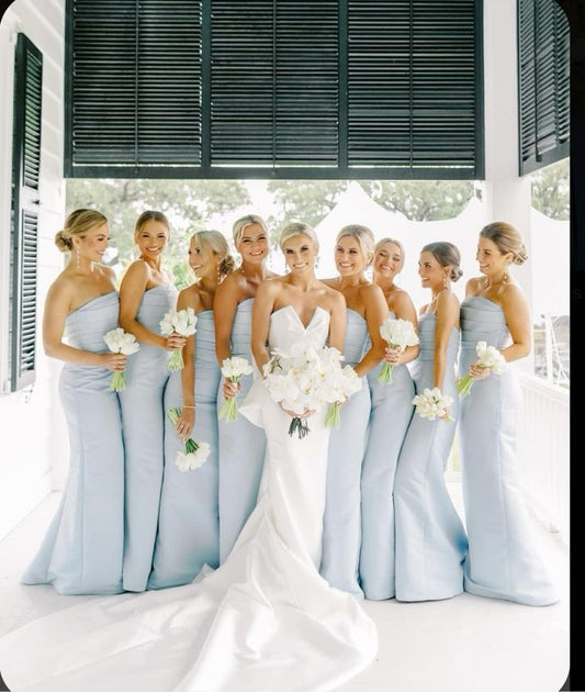 Light Blue Crinkle Bridesmaid Dresses, Sleeveless Floor Length Bridesmaid Dress, LTP3288