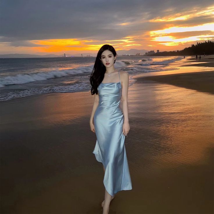 Light Blue Halter Prom Dresses Slim Long Evening Party Dress,LTP4145