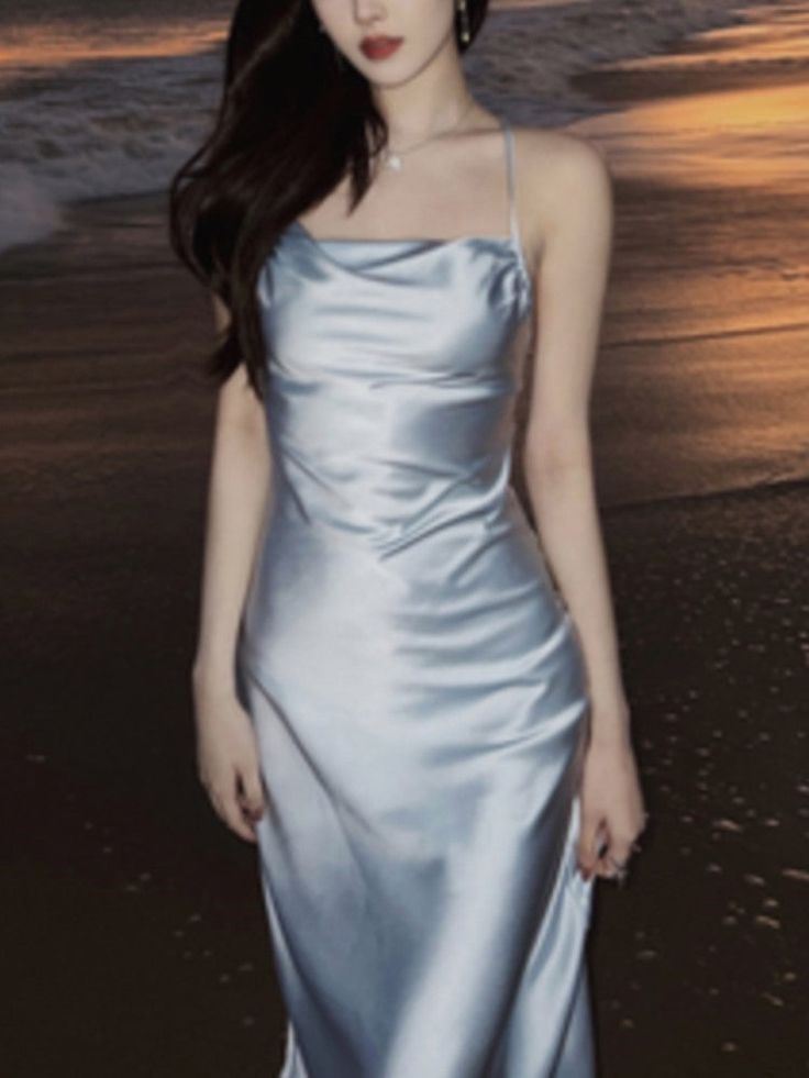 Light Blue Halter Prom Dresses Slim Long Evening Party Dress,LTP4145