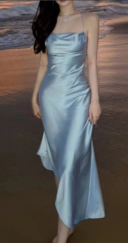 Light Blue Halter Prom Dresses Slim Long Evening Party Dress,LTP4145