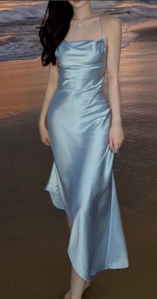 Light Blue Halter Prom Dresses Slim Long Evening Party Dress,LTP4145