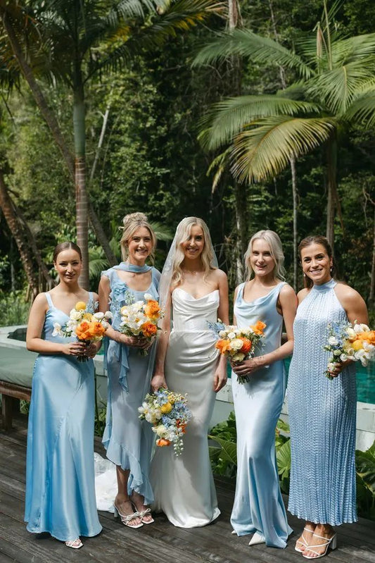 Light Blue Satin Chiffon Bridesmaid Dresses, LTP3285