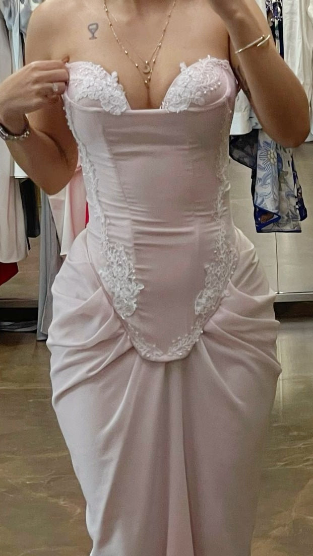 Light Pink Bodycon Prom Dresses Appliques Sweetheart Party Dress Senior Dance Outfits,Long Bridesmaid Dress,LTP4240