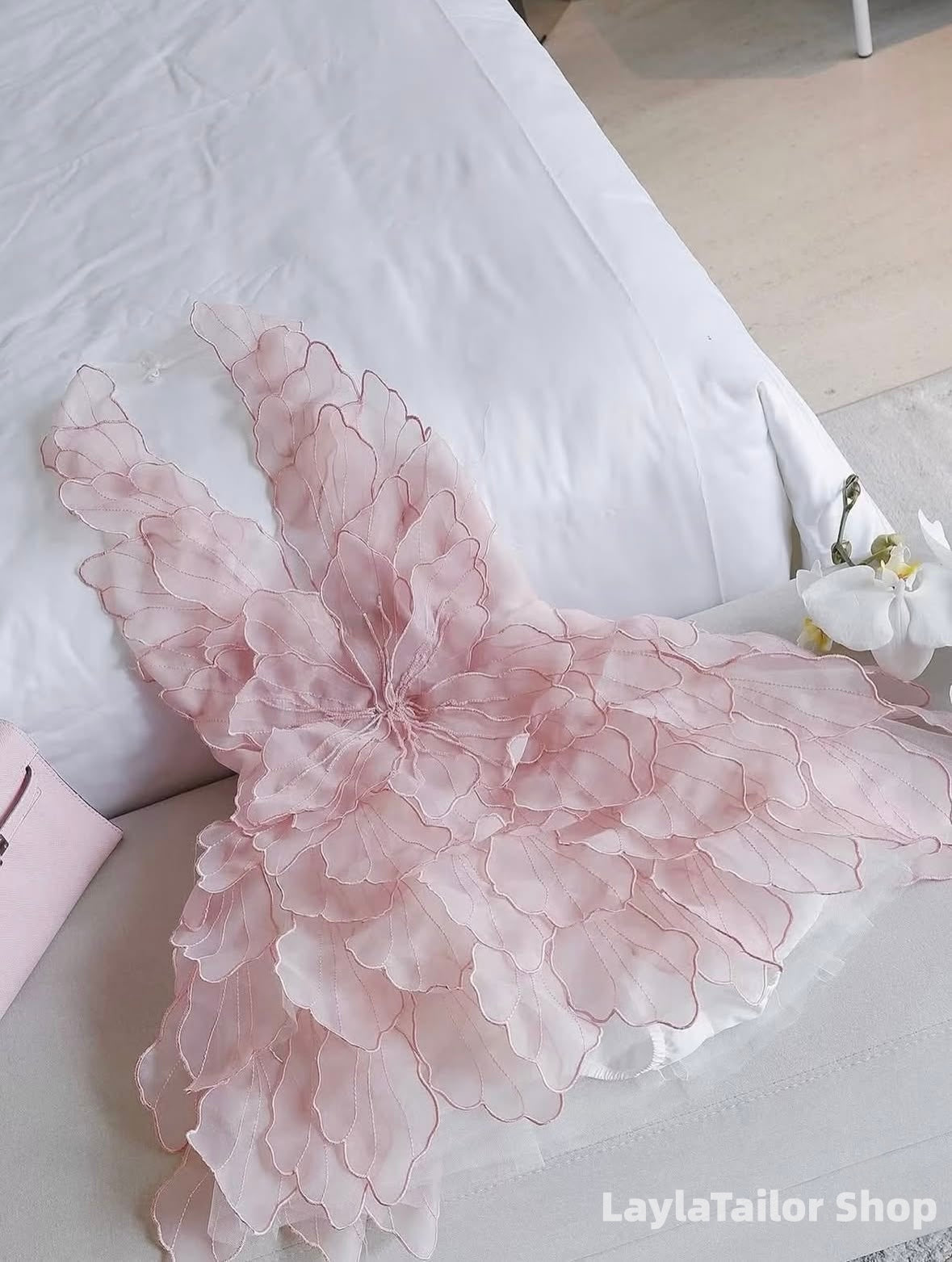 Light Pink Halter Floral Ruffles Homecoming Dresses