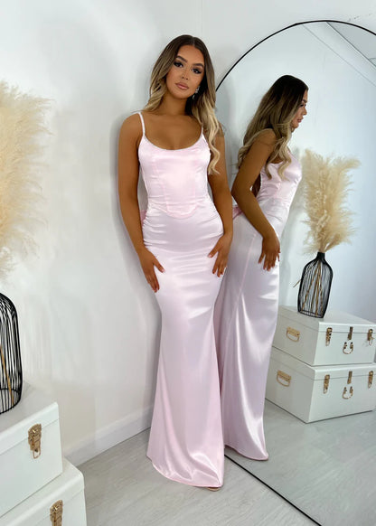 Light Pink Mermaid Satin Long Prom Evening Dresses