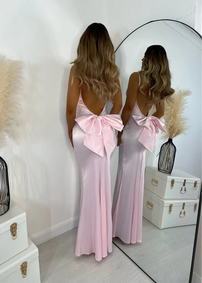 Light Pink Mermaid Satin Long Prom Evening Dresses