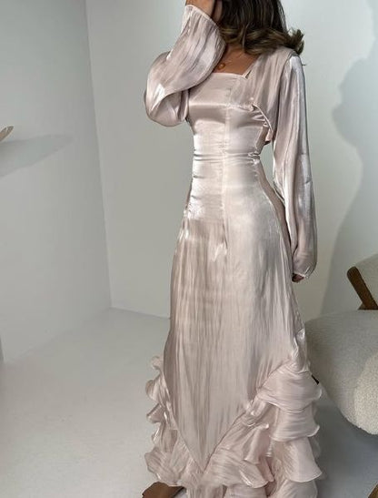 Light Pink Ruffle Prom Dresses Sparkle Organza Evening Party Dress,LTP4207