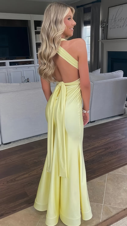 Yellow Bodycon Long Prom Dresses Cross Back Evening Party Dress,LTP4103