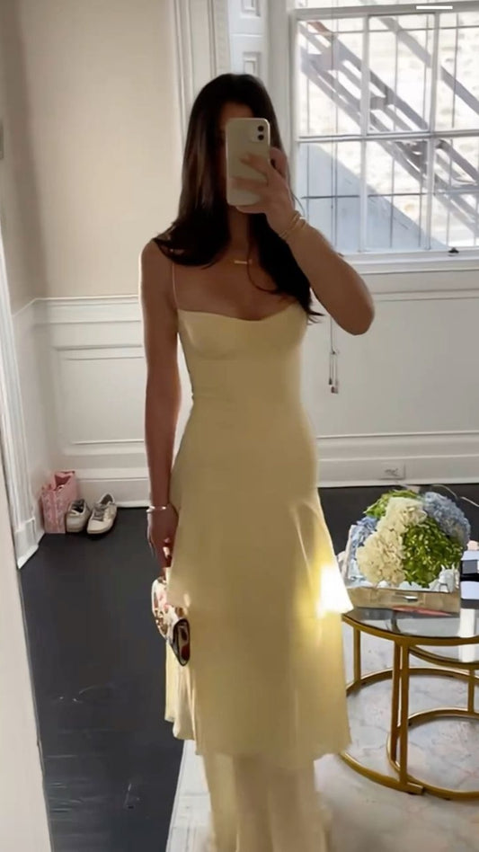 Light Yellow Chiffon Prom Dresses Sheath Spaghetti Straps Party Dress,LTP3808