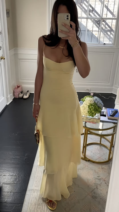 Light Yellow Chiffon Prom Dresses Sheath Spaghetti Straps Party Dress,LTP3808