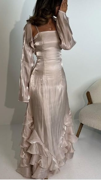 Light Pink Ruffle Prom Dresses Sparkle Organza Evening Party Dress,LTP4207