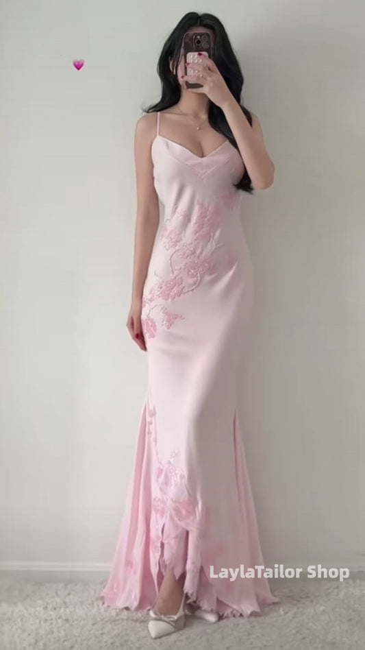 blue dress for baby girl Layla Sheath Scoop V Back Chiffon Long Bridesmaid Dresses main image 1