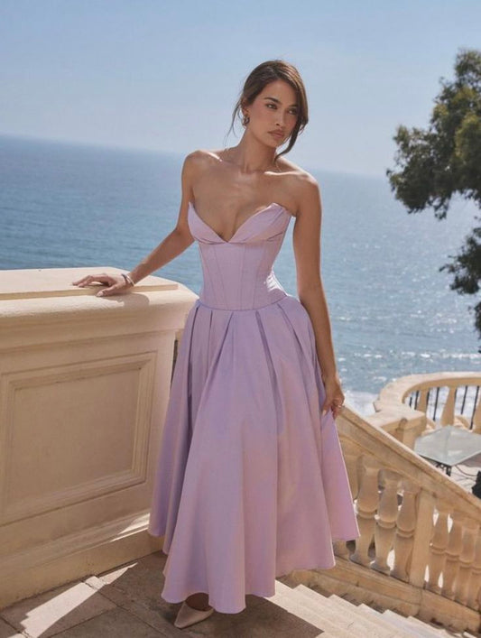 Lilac A-Line Sleeveless Party Dress, Ankle Length Prom Dress, Dance Dress, LTP3741
