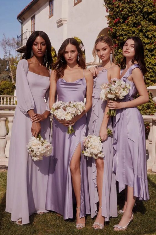 Lilac Chiffon Satin Bridesmaid Dress, LTP3294