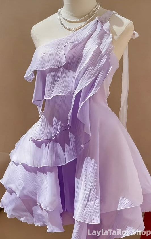 Lilac Chiffon Tiered Homecoming Dresses