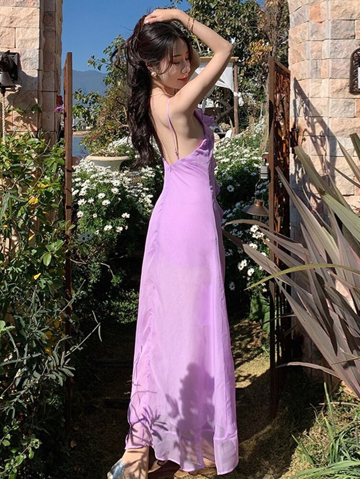 Lilac Ruffle Chiffon Prom Dress Birthday Party Gown