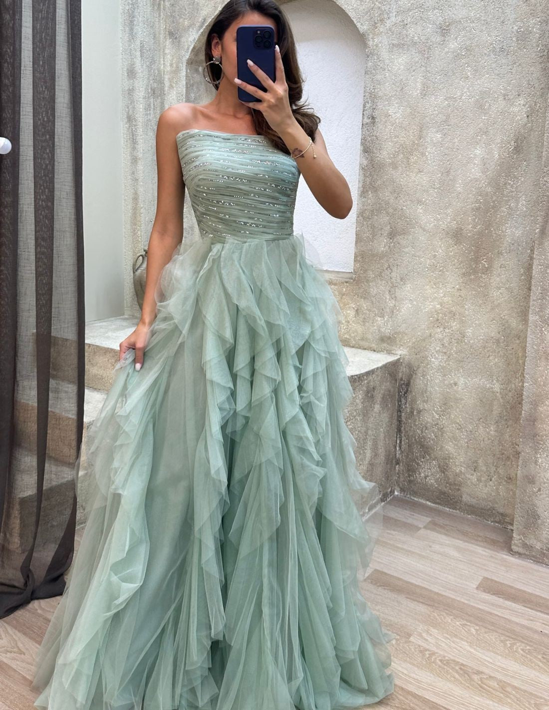 Sleeveless A-Line Tulle Prom Dress