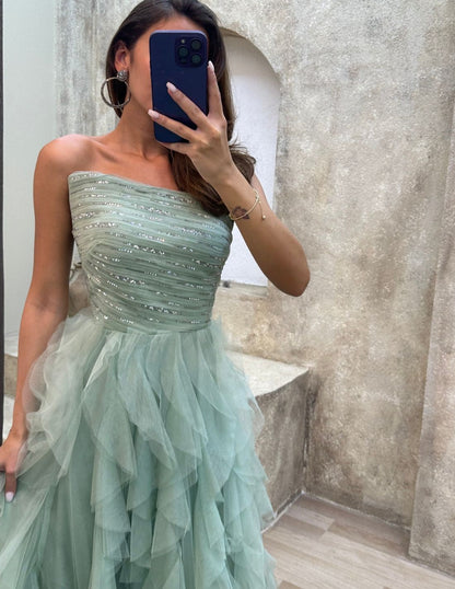 Sleeveless A-Line Tulle Prom Dress