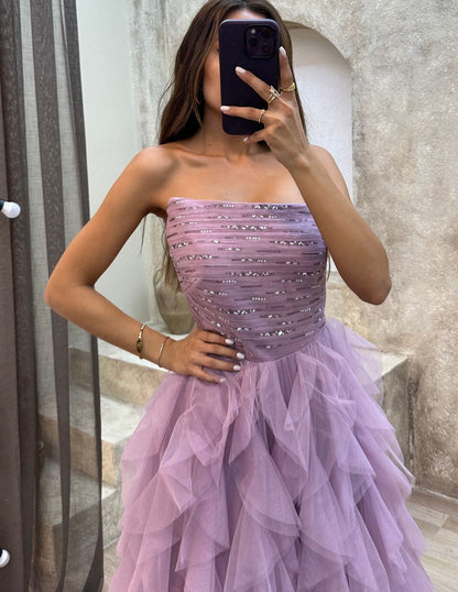 Sleeveless A-Line Tulle Prom Dress