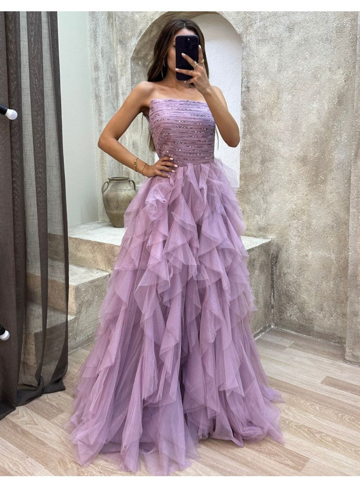 Sleeveless A-Line Tulle Prom Dress