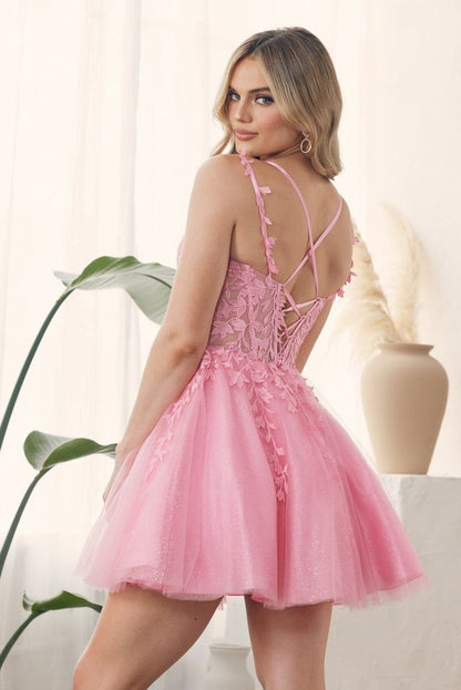 Lovely A-Line Tulle Homecoming Dress, Applique Lace Mini Graduation Dress, LTP2918