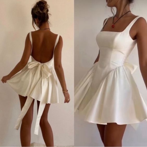 Lovely Ivory White Open Back Homecoming Dresses With Bowknot, LTP3120