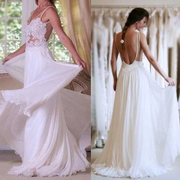 Lovely Open Back White Tulle Wedding Dresses Floor Length Bridal Gowns