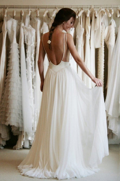 Lovely Open Back White Tulle Wedding Dresses Floor Length Bridal Gowns