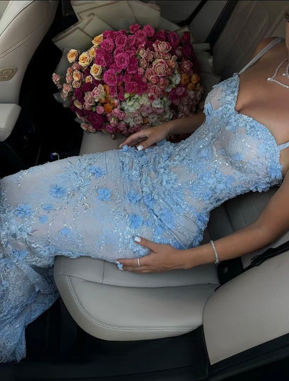 Luxury Floral Mermaid Prom Dresses Spaghetti Straps Evening Graduation Dress,LTP4203