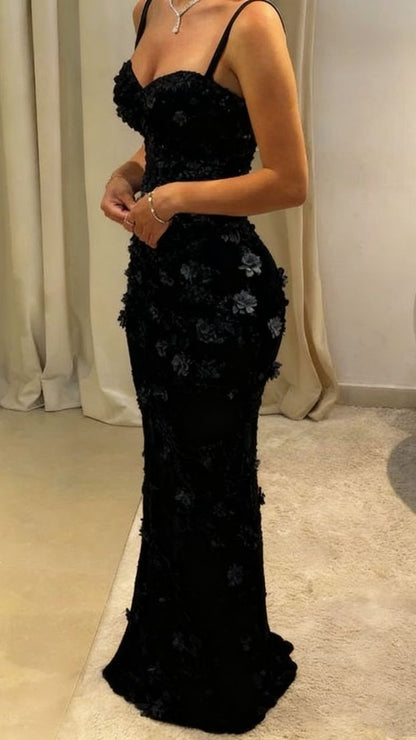 Luxury Floral Mermaid Prom Dresses Spaghetti Straps Evening Graduation Dress,LTP4203