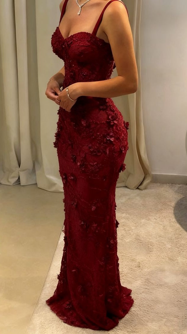 Luxury Floral Mermaid Prom Dresses Spaghetti Straps Evening Graduation Dress,LTP4203