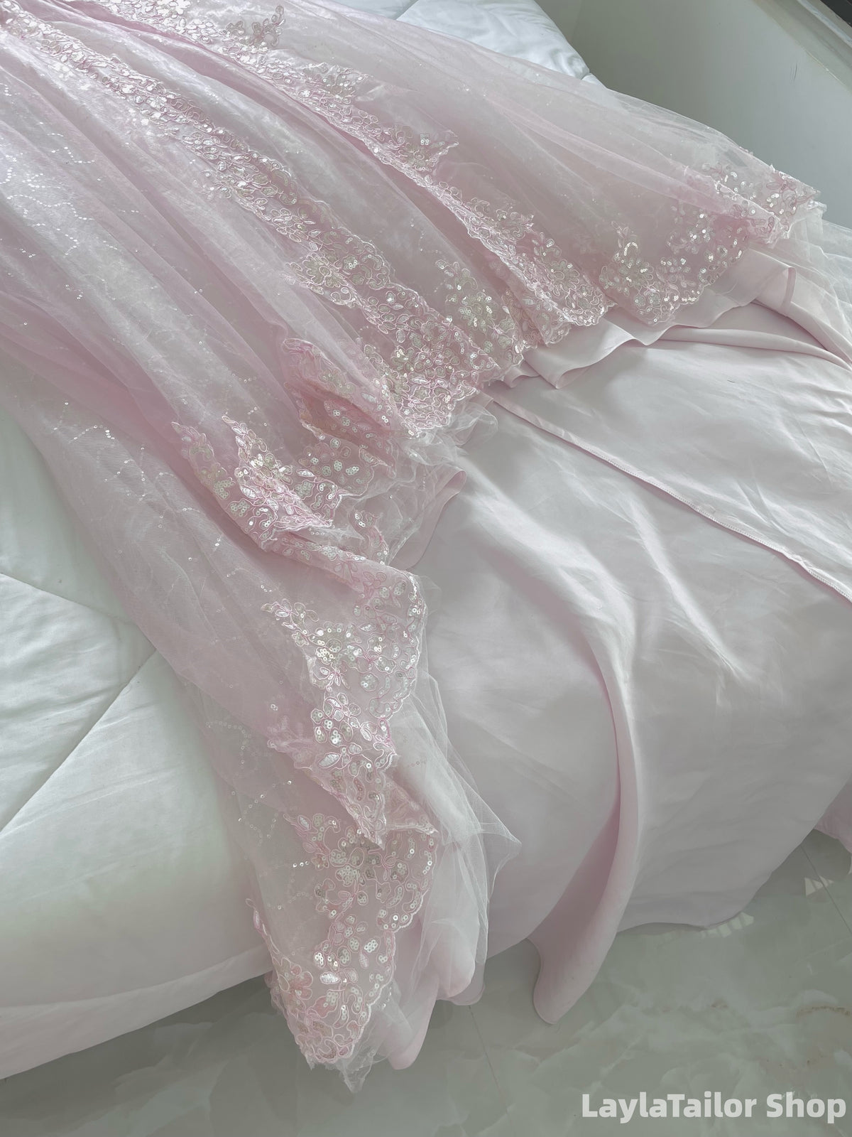 Luxury Pink Beaded Appliques Lace Tulle 17th Birthday Party Dresses LTP82695