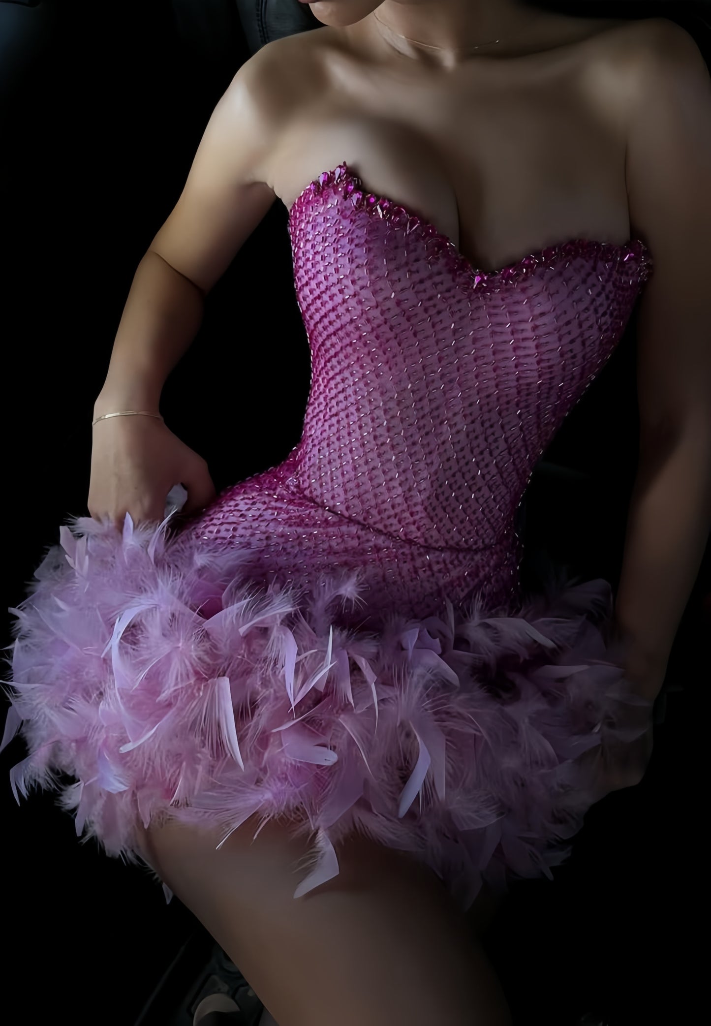 Luxury Pink Sweetheart Homecoming Dress, Feather Mini Homecoming Party Dress,LTP3682