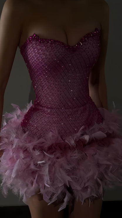 Luxury Pink Sweetheart Homecoming Dress, Feather Mini Homecoming Party Dress,LTP3682
