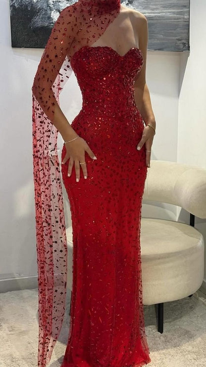 Luxury Red Gem Beaded Mermaid Prom Dresses Sweetheart Evening Formal Dress,LTP4448