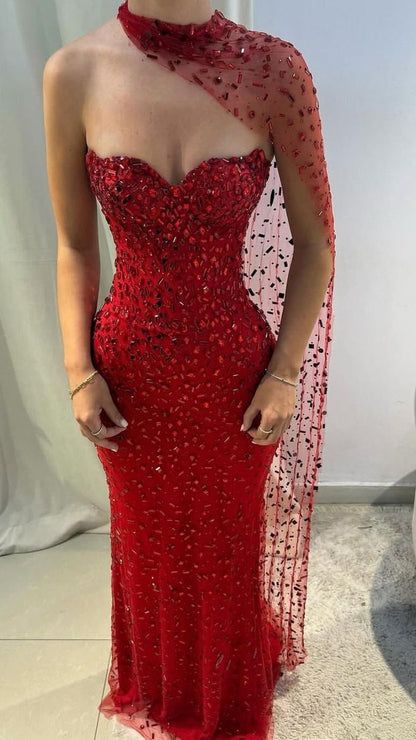 Luxury Red Gem Beaded Mermaid Prom Dresses Sweetheart Evening Formal Dress,LTP4448