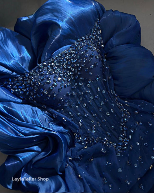 Luxury Royal Blue A-line Beaded Prom Dresses,LTP4527