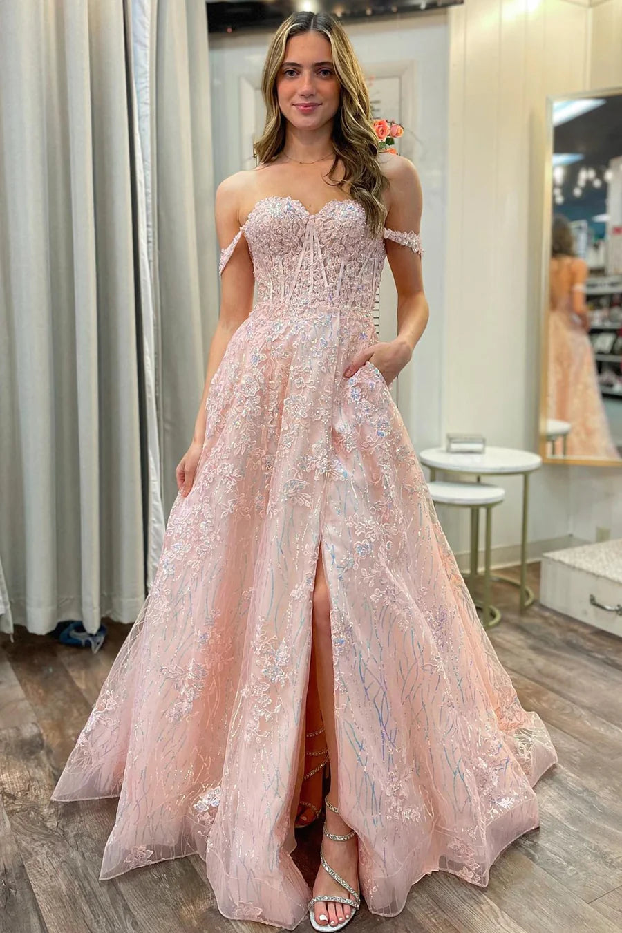 Princess Off The Shoulder Appliques Prom Dress