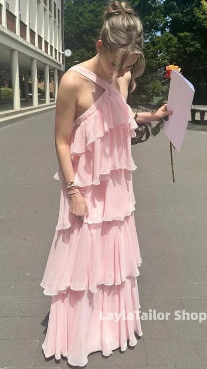 Sweet Pink Halter Party Dresses Homecoming Bridesmaid Dress,LTP3637