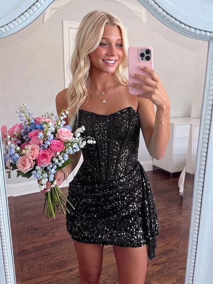 Strapless Homecoming Dresses Sky Blue Sequin Bodycon Homecoming Dress LTP82619