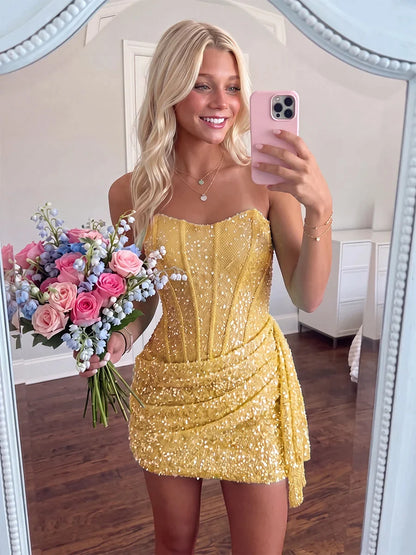 Strapless Homecoming Dresses Sky Blue Sequin Bodycon Homecoming Dress LTP82619