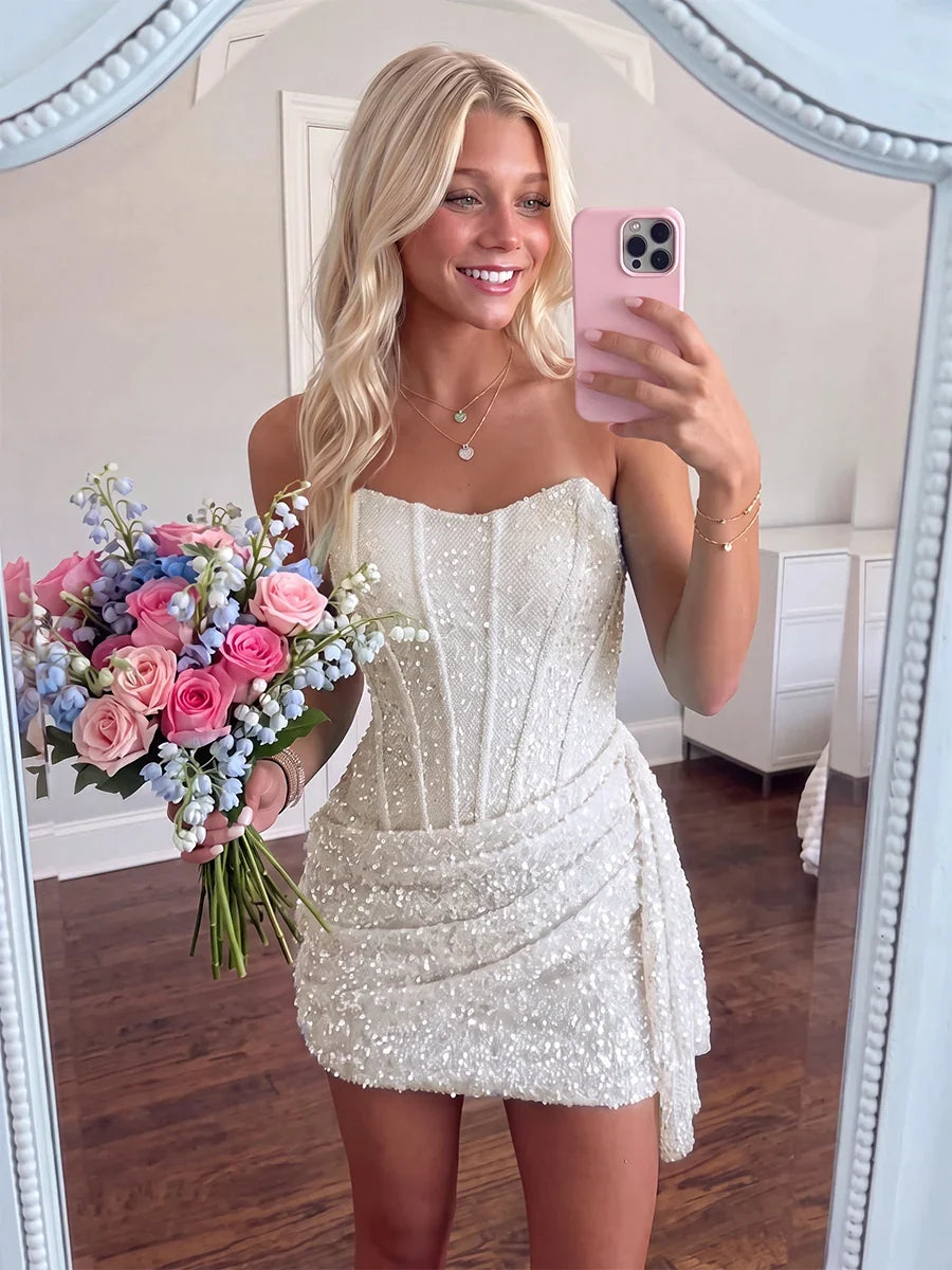 Strapless Homecoming Dresses Sky Blue Sequin Bodycon Homecoming Dress LTP82619