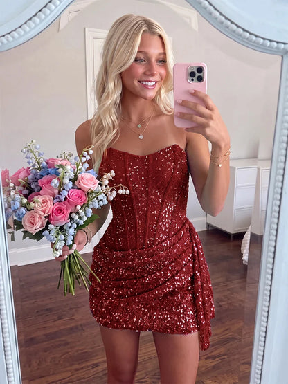 Strapless Homecoming Dresses Sky Blue Sequin Bodycon Homecoming Dress LTP82619
