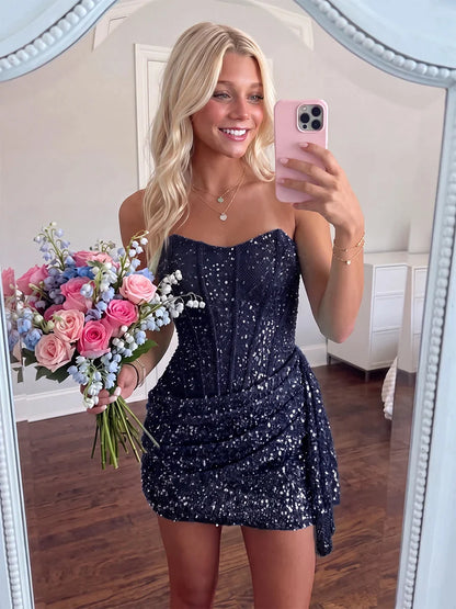 Strapless Homecoming Dresses Sky Blue Sequin Bodycon Homecoming Dress LTP82619