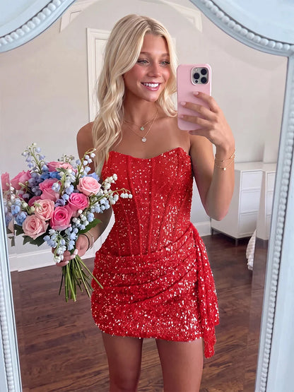 Strapless Homecoming Dresses Sky Blue Sequin Bodycon Homecoming Dress LTP82619